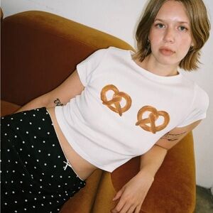 White T-Shirt with Pretzel Design